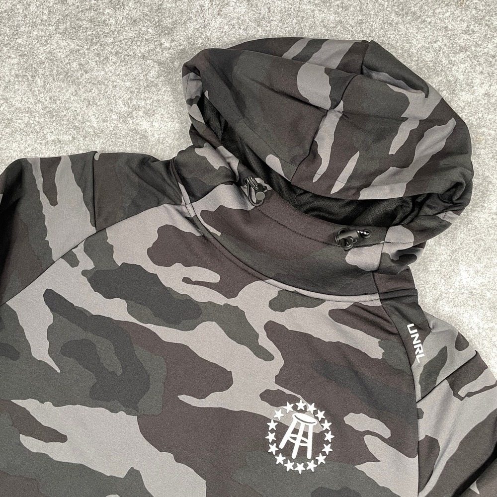 UNRL Mens Barstool Sports Camo Hoodie L Black Gray Scuba Hood Performance